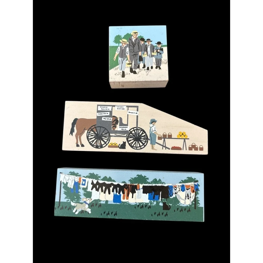9 Pc The Cat's Meow Village Vintage Amish Life Series 1990s + Amish Figures